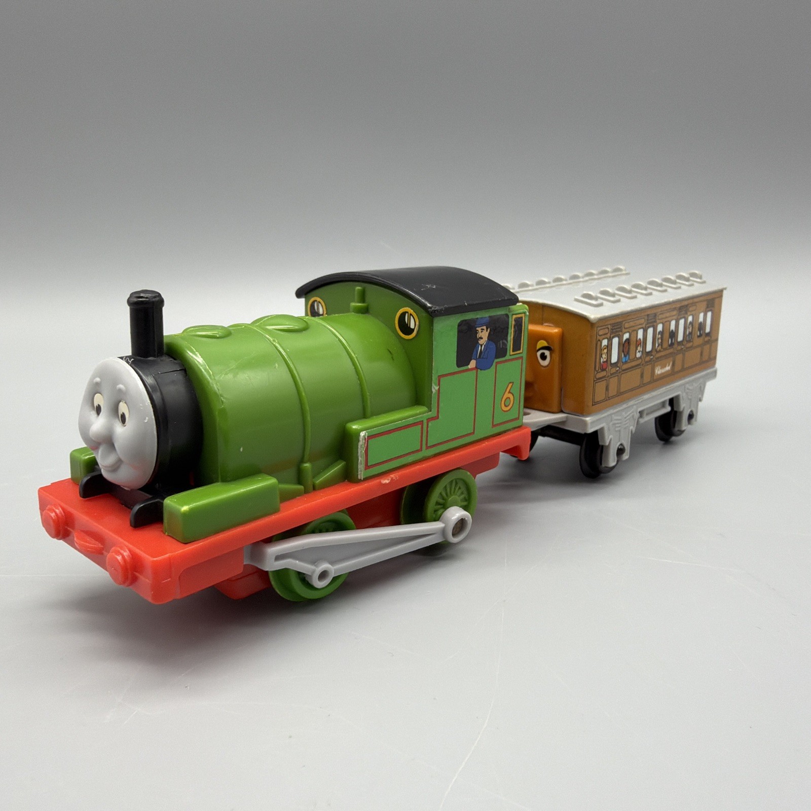 Britt Allcroft Thomas Train PERCY 4&Prime; Engine & Clarabel Car Plastic Vintage 1992