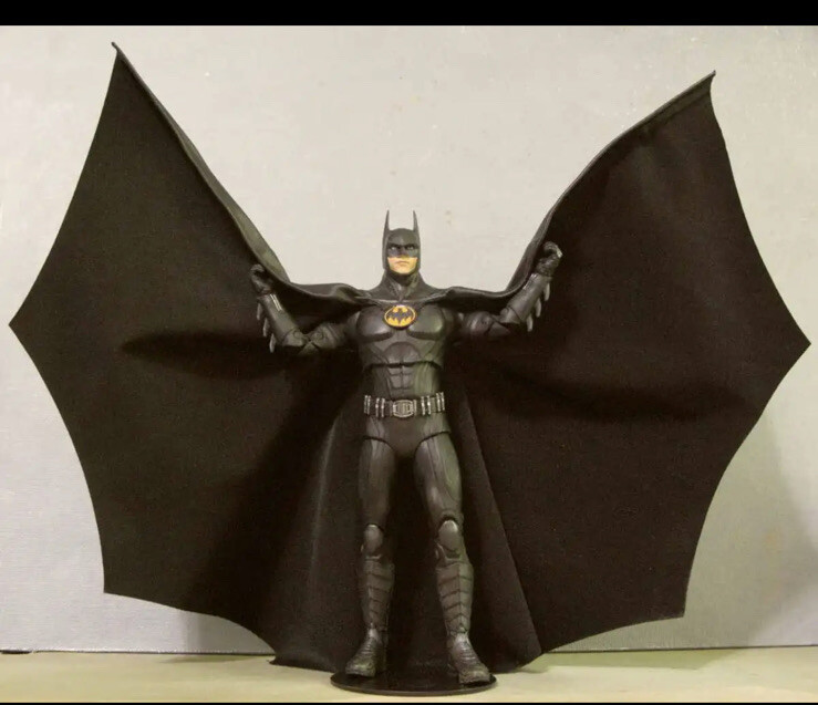 Custom Batman Returns Mcfarlane 1989 Keaton Leather Wired Cape 1/10 NOT fIGURE