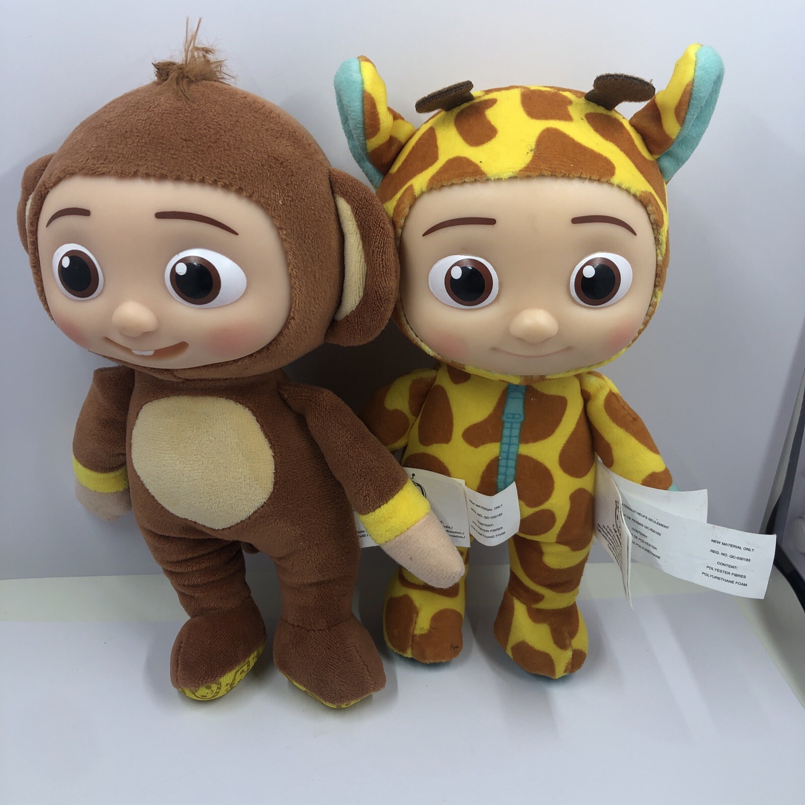 Lot of 2 Cocomelon JJ Giraffe & Monkey 8&Prime; Plush Doll Soft Toy w/ Plastic Face