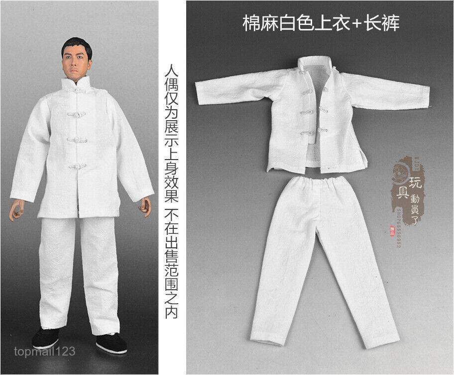 1:6 Chinese Style Kung Fu Suit White Shirt&White Pants Fit 12 » Male Figure Toy