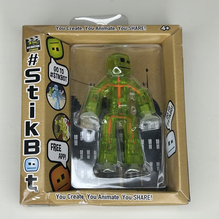 Zing StikBot Action Figure Translucent Green Stop Motion Animation Toy NIB
