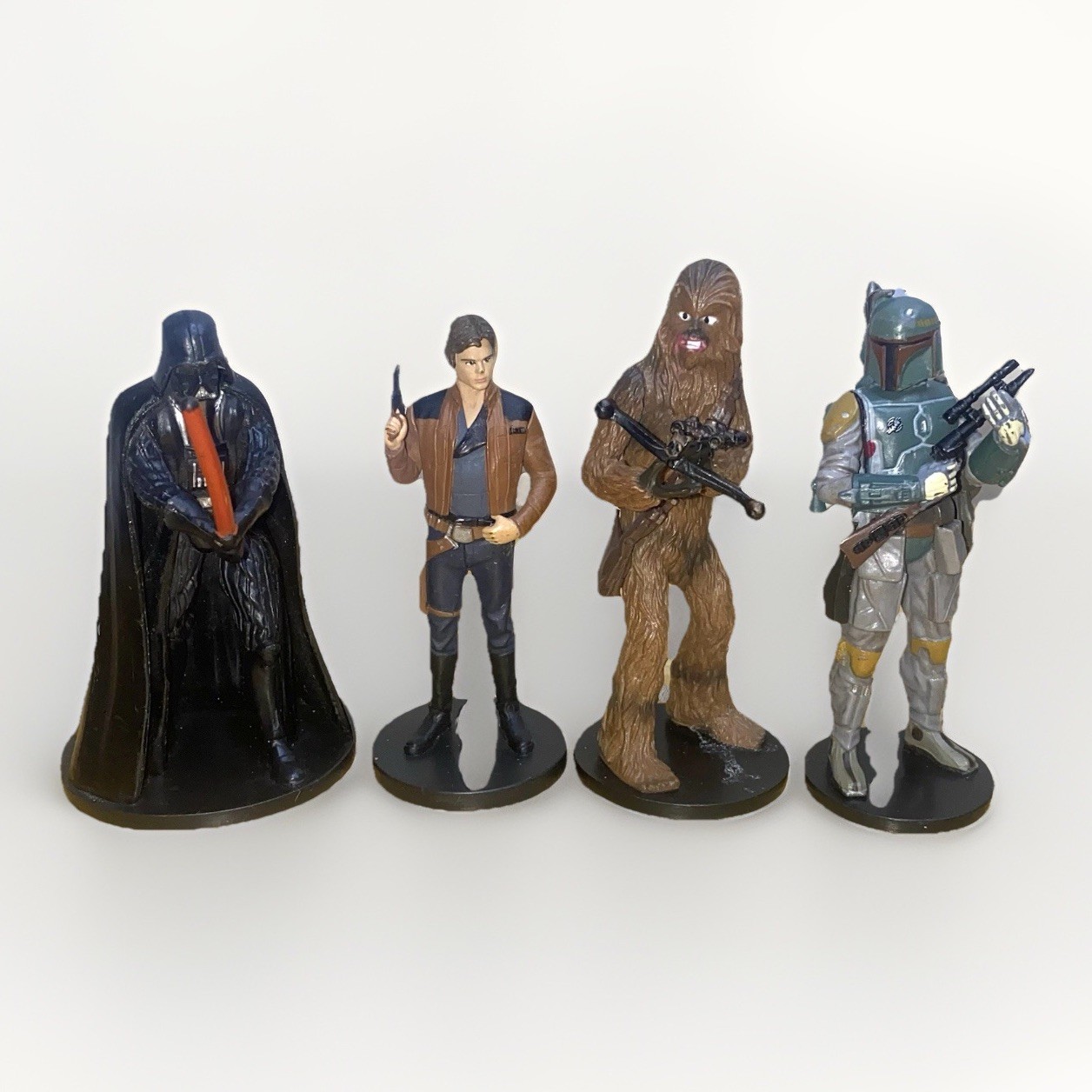 4x ~ Star Wars Cake Topper Figures ~ Darth Vader, Boba Fett, Han Solo, Chewbacca