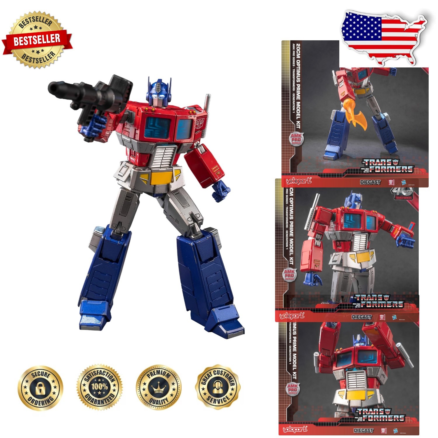 Transformers G1 Optimus Prime 7.87&Prime; Action Figure, 40th Anniv. w/ Upgraded We…