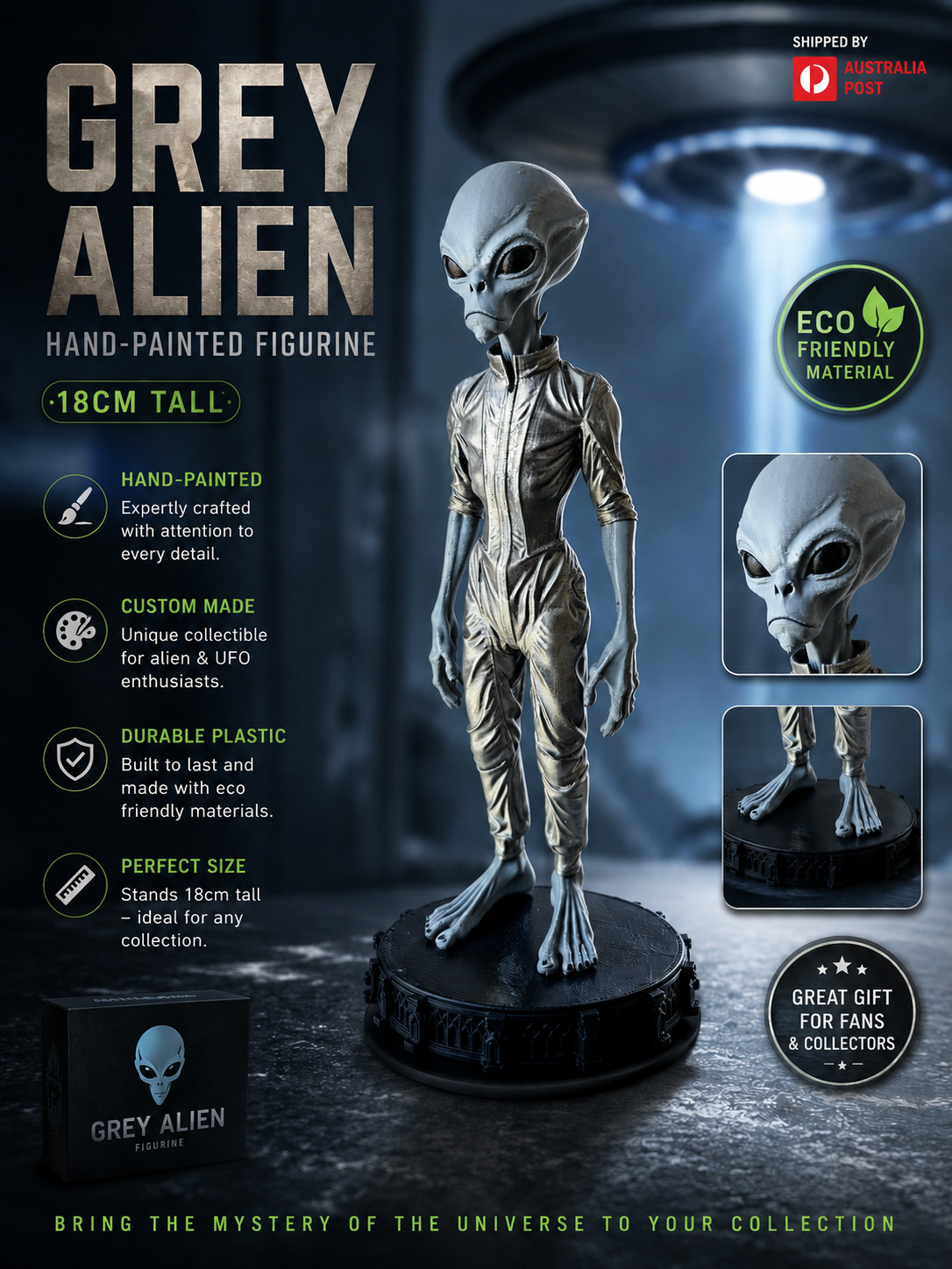 Gray Alien Figurine Collectible Custom Made 18cm Hand Painted Quality