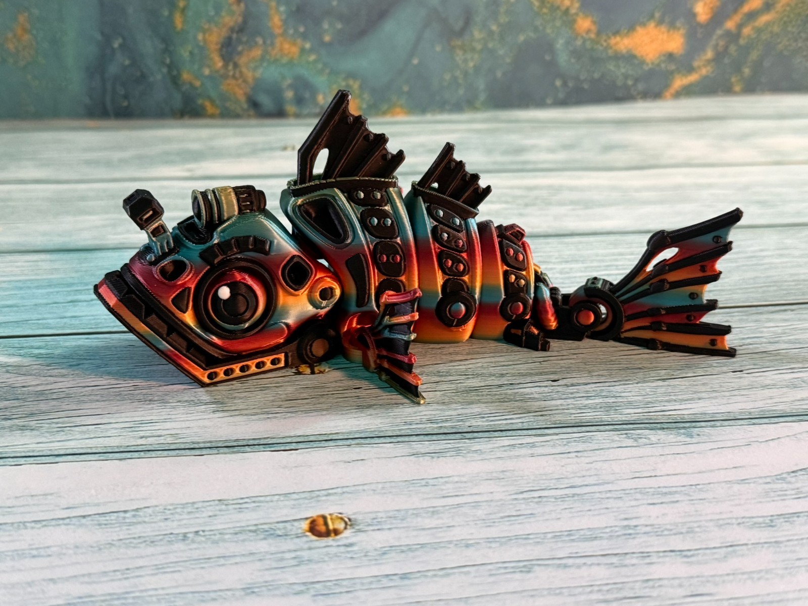 Cyberpunk Robotic Fish 3D Printed Figurine – Articulated Futuristic Fish Decor