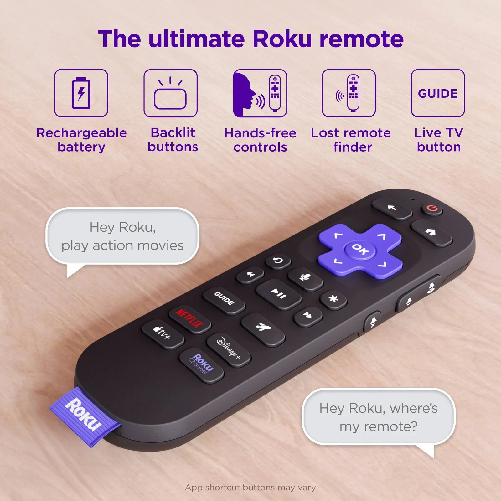 Roku Voice Remote Pro Wireless Remote Control with Rechargeable Battery
