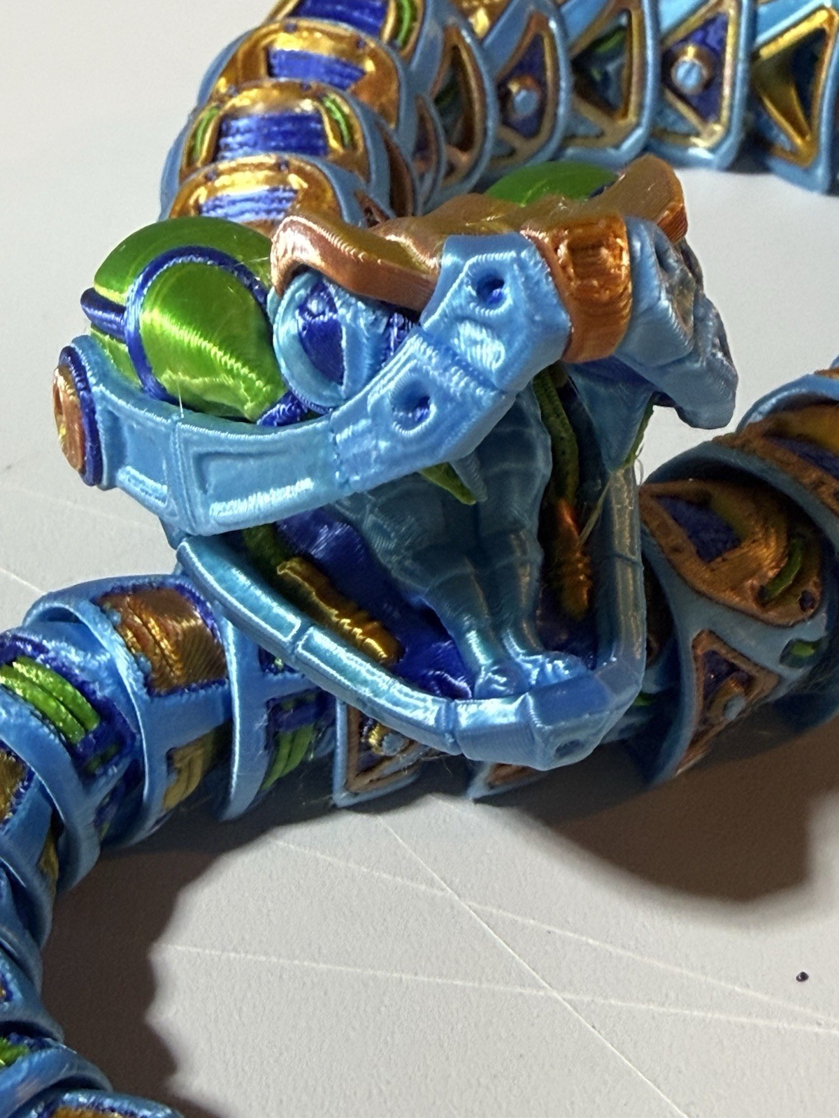 Large 26” Articulated Snake 3D Print Flexi Serpent Toy Metallic Blue Gold Green