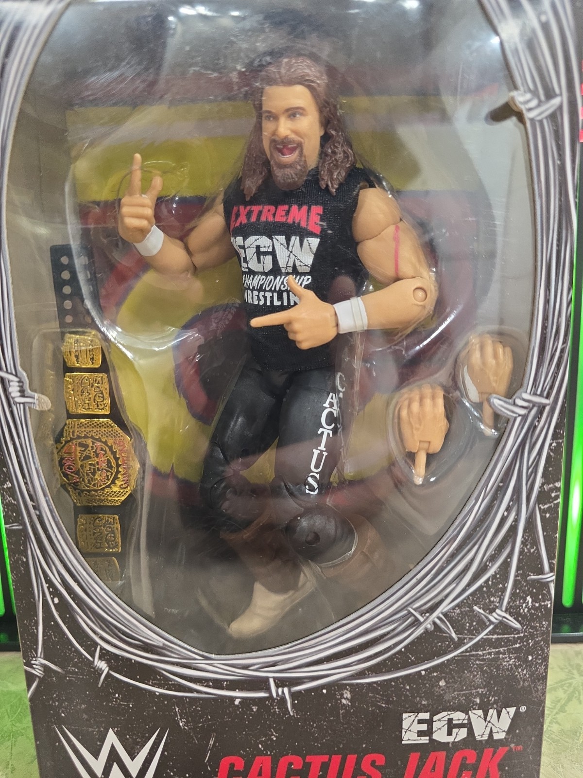 WWE Ringside Exclusive Cactus Jack With ECW Title Belt Mattel Mick Foley Sealed