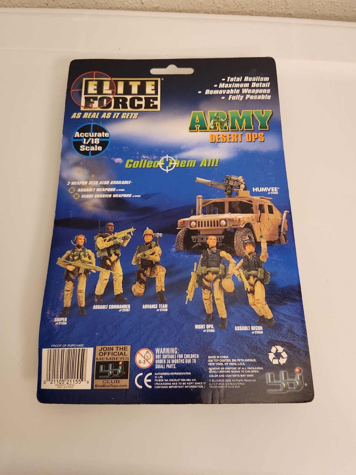 Elite Force Army Desert Ops NIGHT OPS 1/18 Scale Figure Blue Box Toys 2002