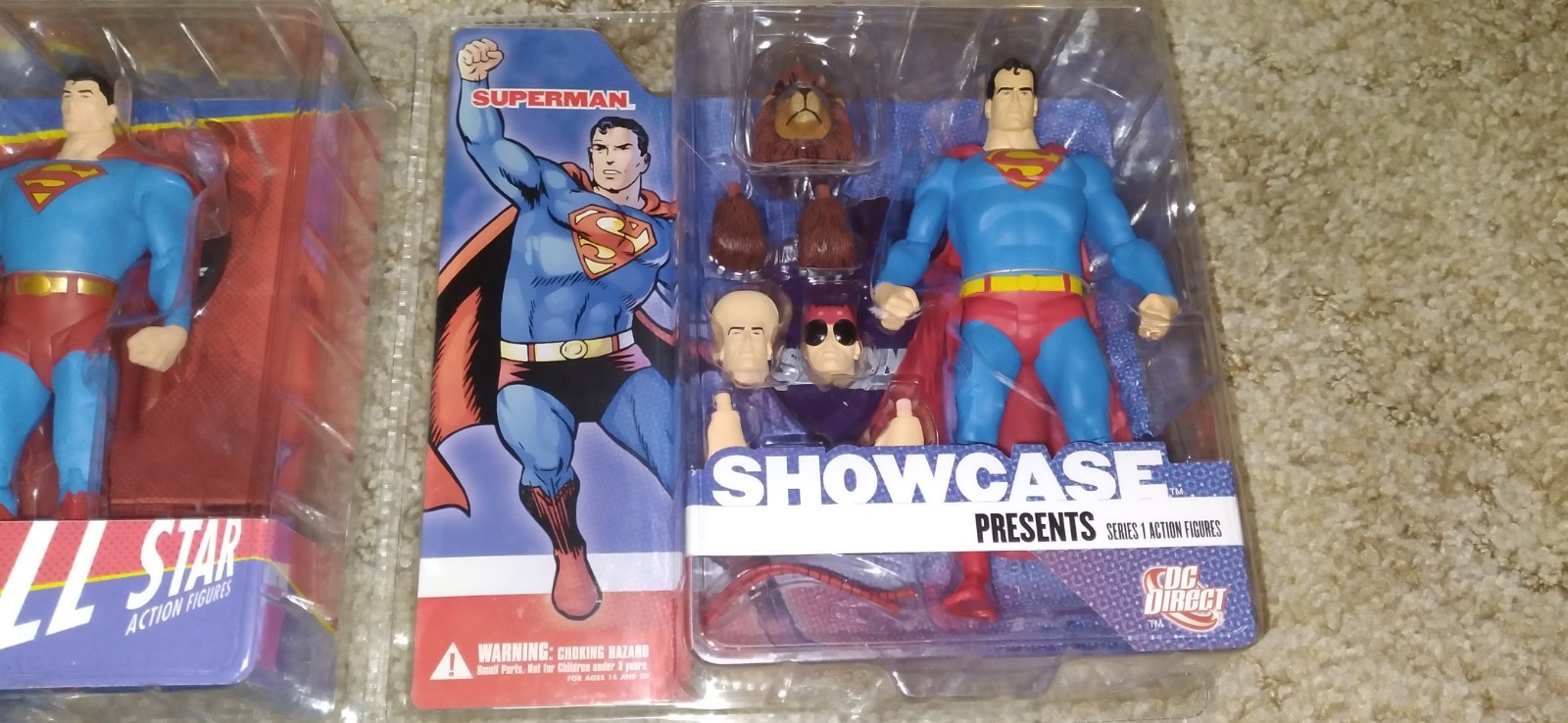 3 HTF DC COMICS DIRECT ACTION FIGURES, JONAH HEX, 2 SUPERMAN ALL STAR/SHOWCASE
