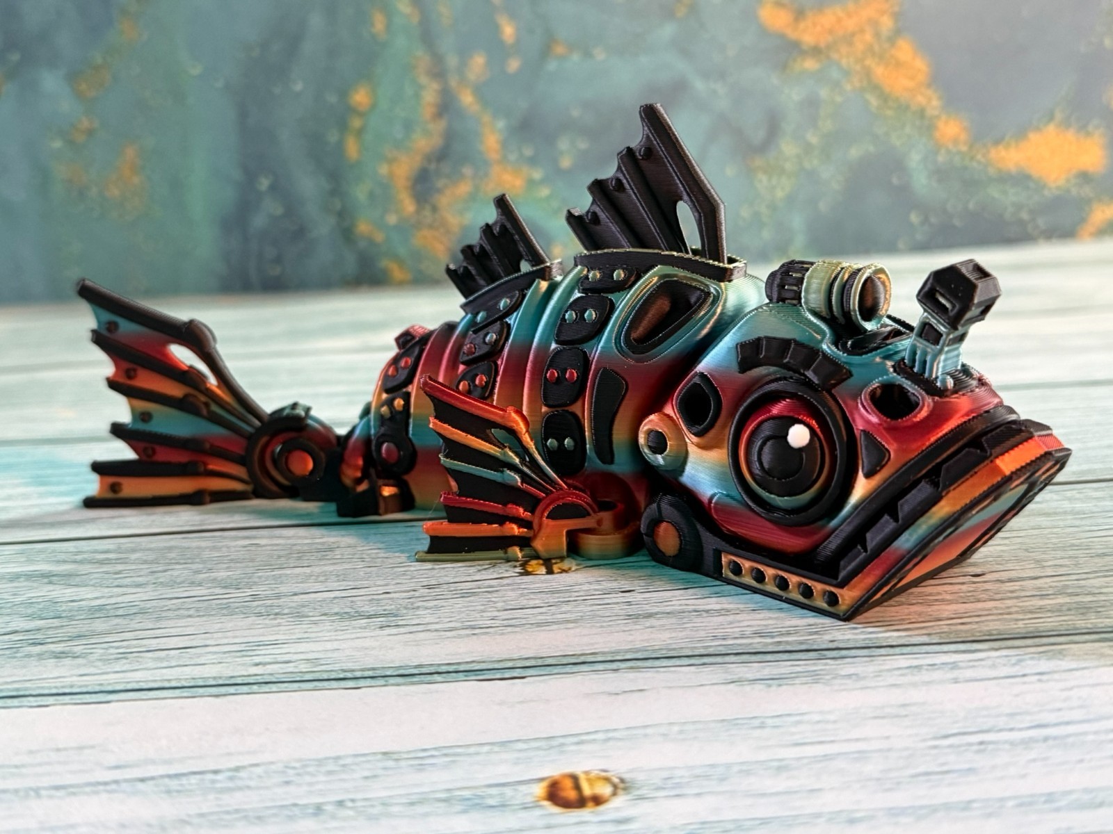 Cyberpunk Robotic Fish 3D Printed Figurine – Articulated Futuristic Fish Decor