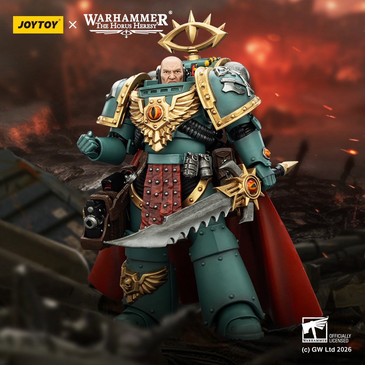 JOYTOY Warhammer 40K 1/18 Sons of Horus Tybalt Marr Captain & Siege Breaker