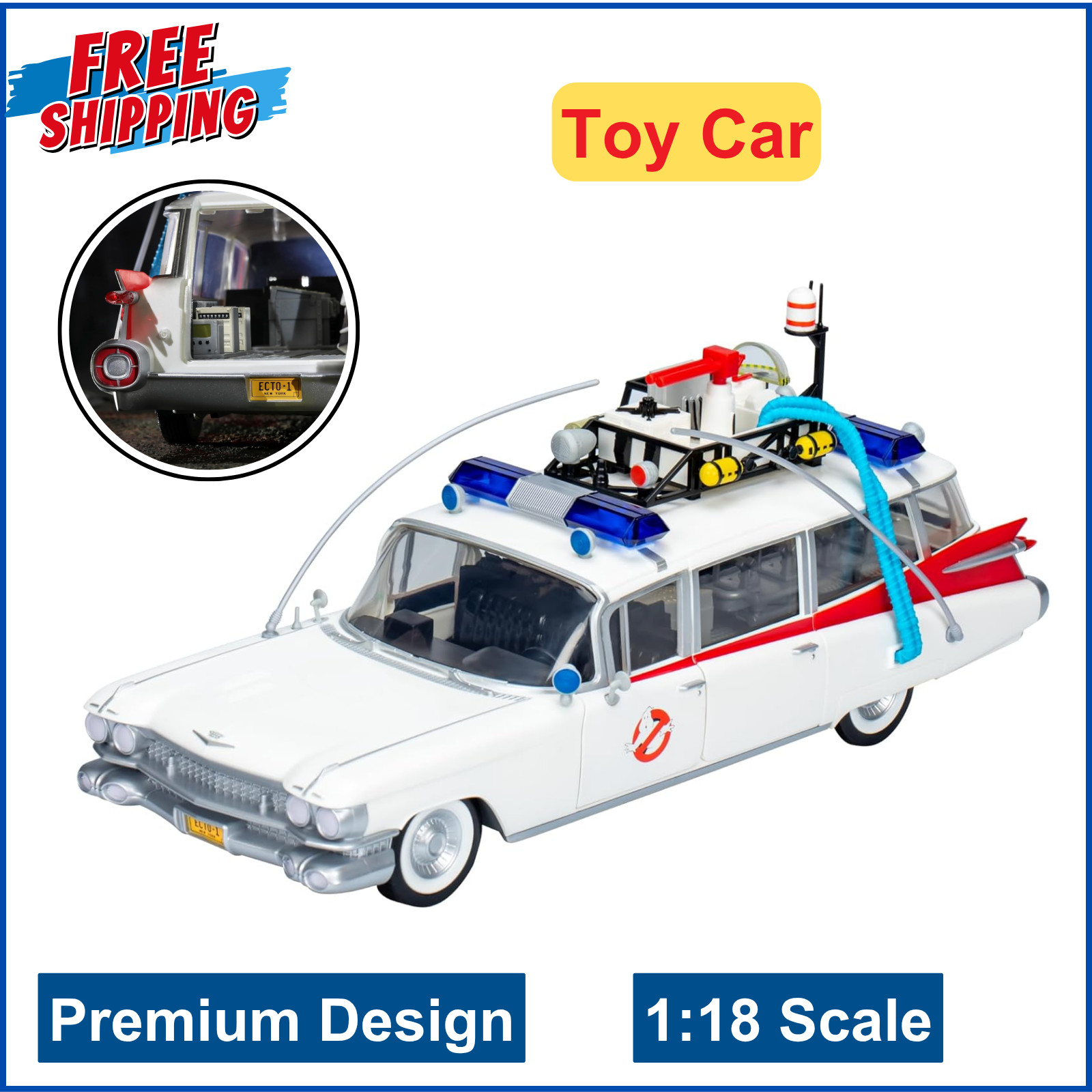 Ghostbusters Plasma Series Ecto-1 (1984), 1:18 Scale Toy Car, Toys For Ages 14+