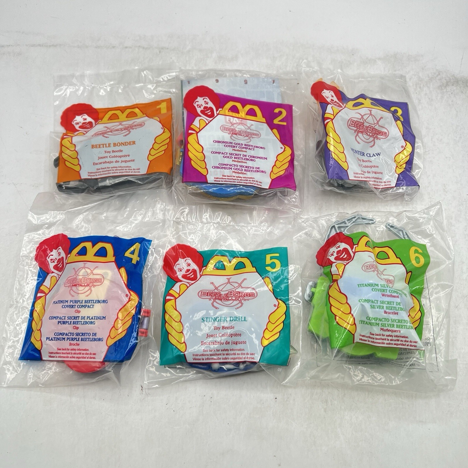 McDonalds 1996 Saban&rsquo;s Beetleborgs Metallix Happy Meal Complete Toy Set of 6
