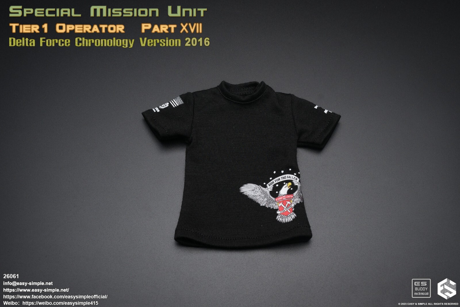 1:6 Easy & Simple Delta Force Chronology 2016 Mens Black T-Shirt for 12&Prime; Figures