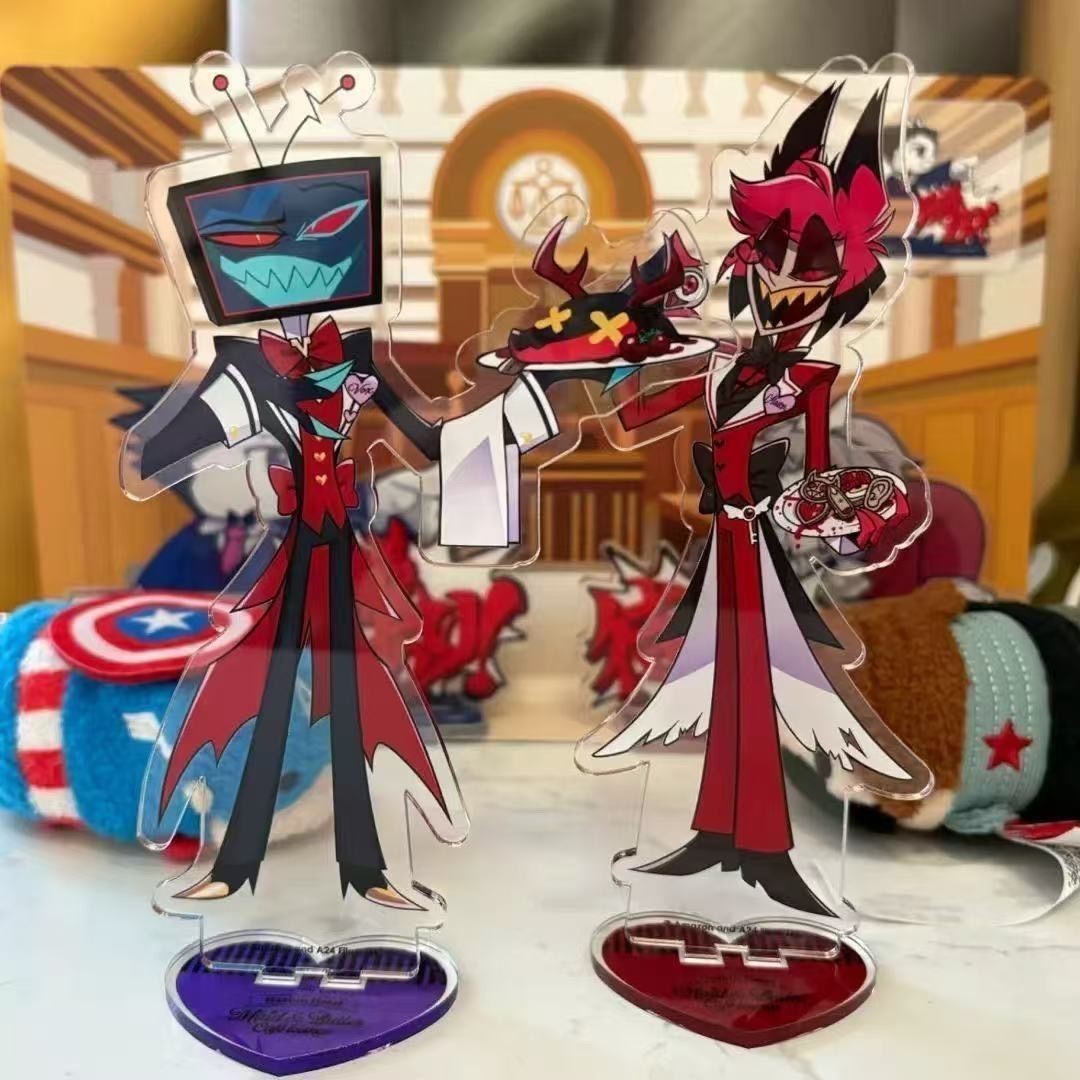 2pcs Hazbin Hotel Alastor Vox Voxal Acrylic Desktop Stand Decor Anime Toy 10CM