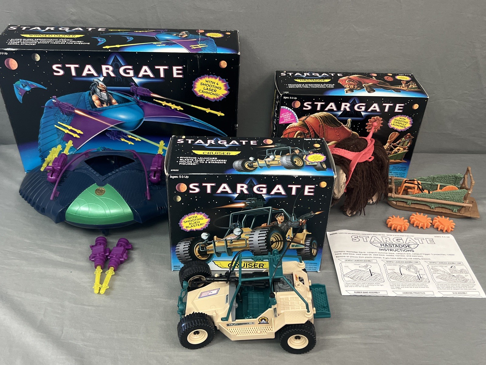 Stargate 1994 3 Vehicle Complete Set Cruiser Mastadge Winged Glider CIB