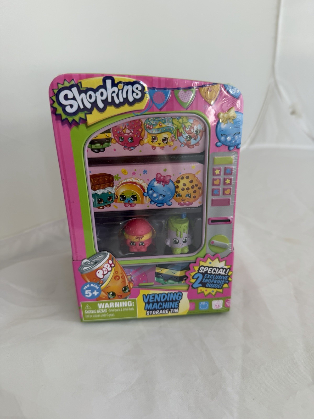 Shopkins Vending Machine Storage Tin with 2 Exclusive Shopkins Inside New Sealed
