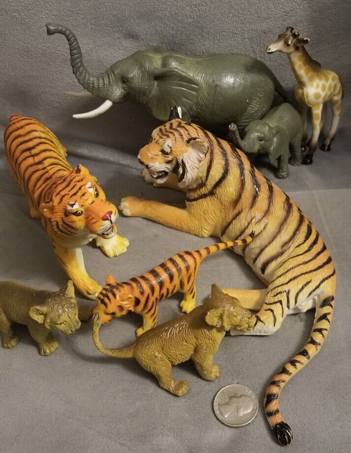 VTG Zoo Animals ELC AAA, Hard Rubber PVC Realistic Big Animal Figure Lot Of 8