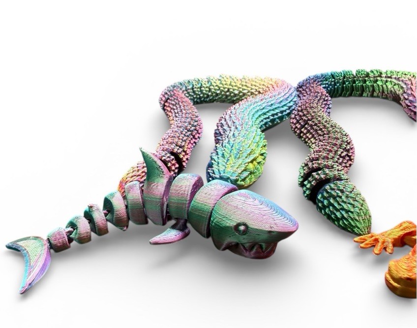 5pc 3D Printed Articulated Creatures Lot Snakes Dragons Shark Egg Fidget