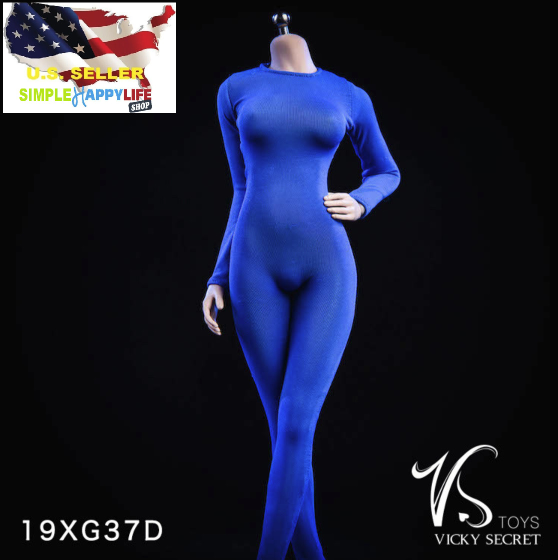 1/6 Blue Slim Tights stretch suit Long Sleeve for 12&Prime; female figure phicen ❶USA❶