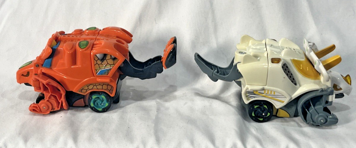 VTech Switch and Go Talking Dinos Turbo Lot of 2-Orange-White-Dart Triceratops