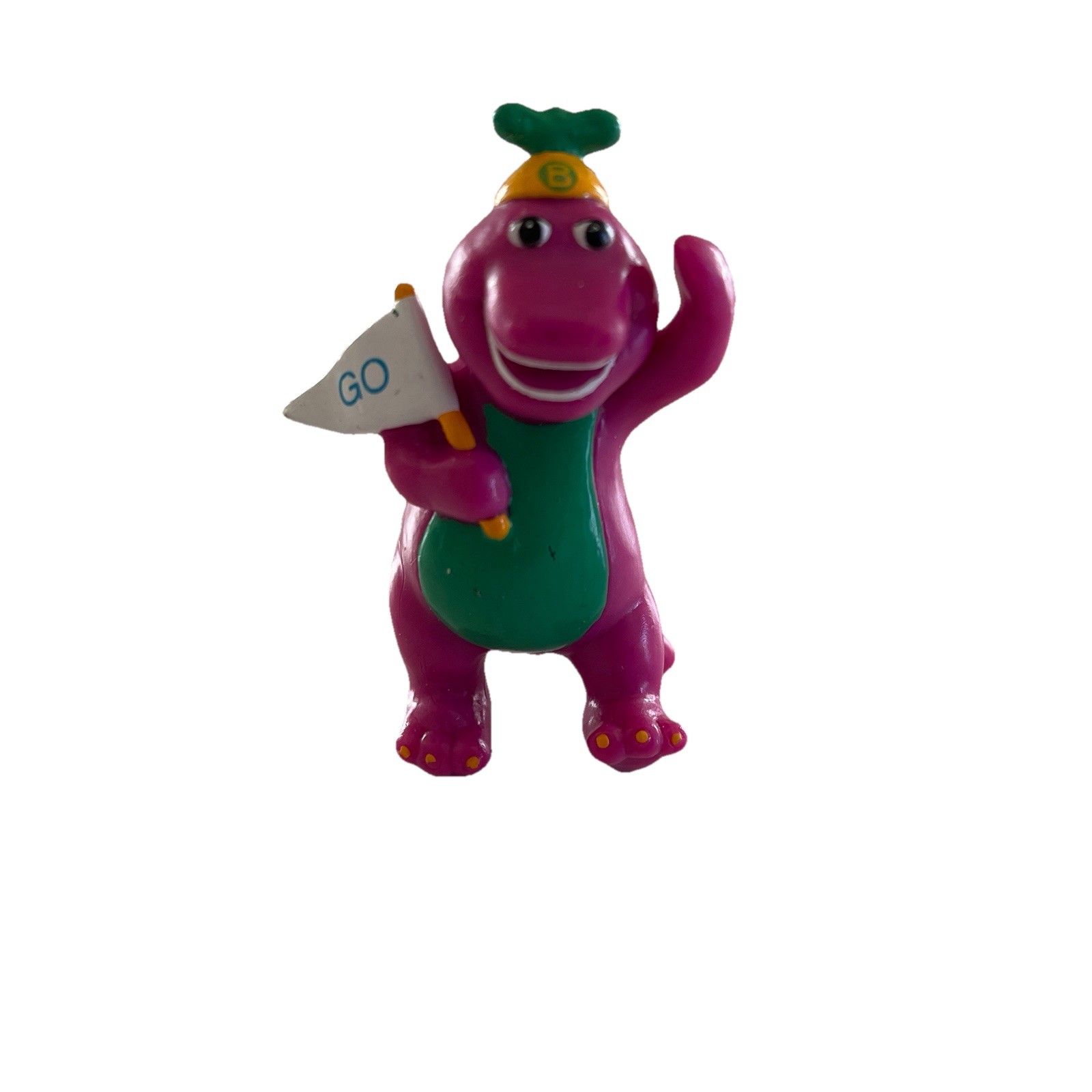 Barney and Friends 90s Figure Holding Go Flag PVC Cake Topper Toy 1993 Vintage