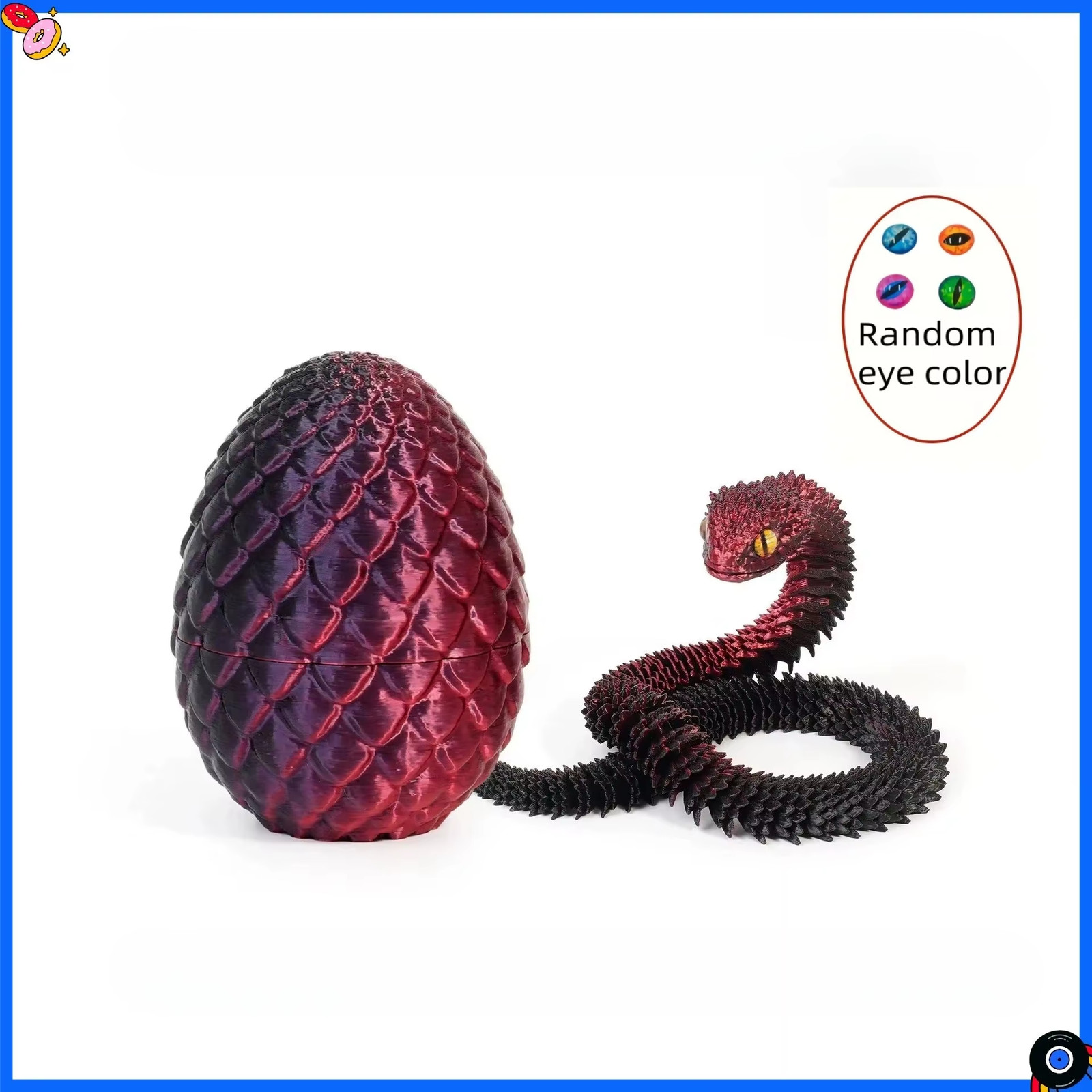 3D Printed Snake Egg with Flexible Inner Hinge Animal Toy, Movable Joint Surpris