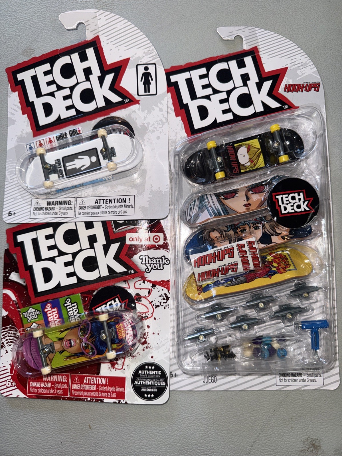 Tech Deck 4 Pack Hook-Ups Skateboards Fingerboards Anime Girl, Steeze, Girl Lot