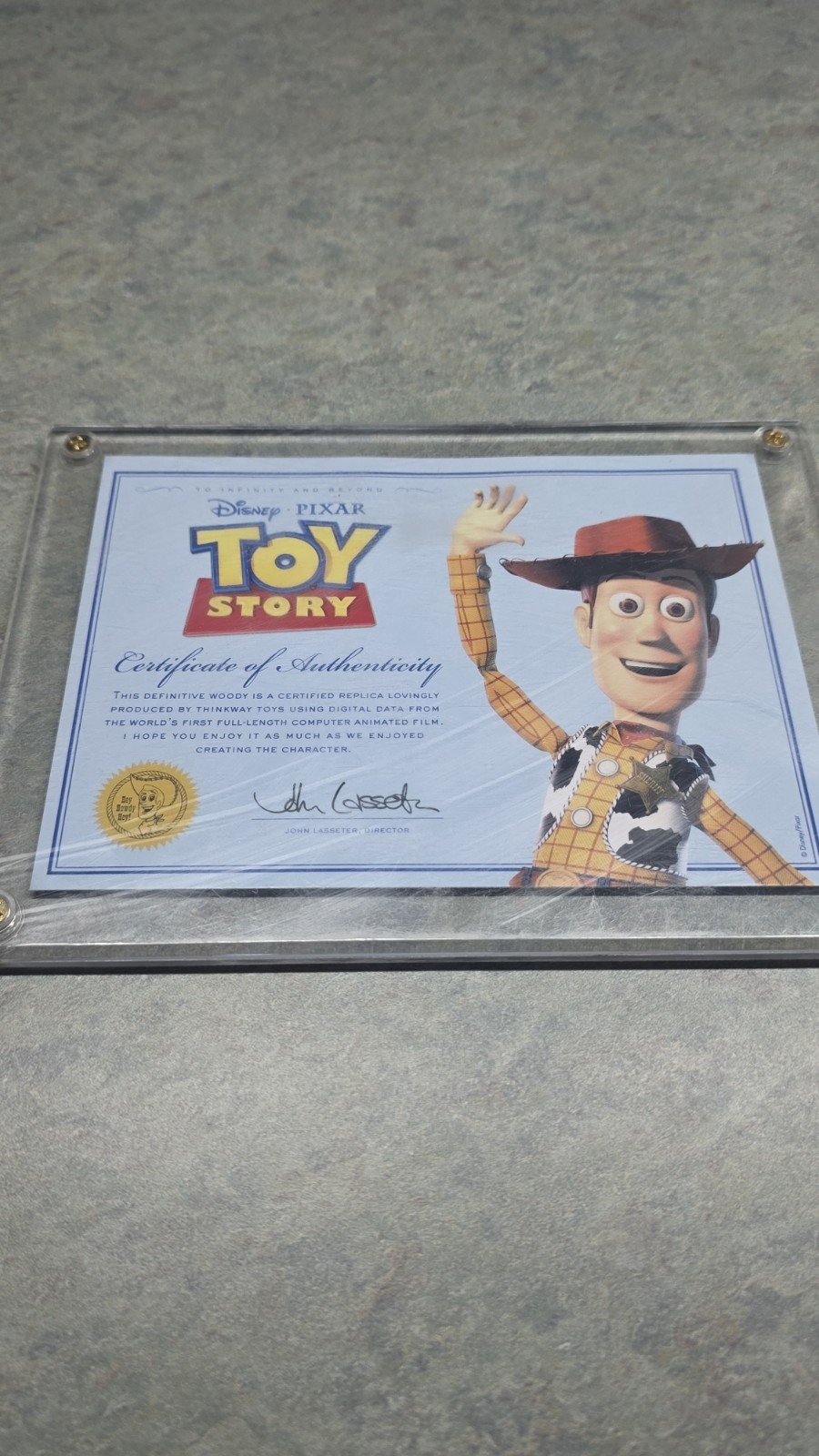 Toy Story Thinkway Certificate Of Authenticity ONLY for Woody COA