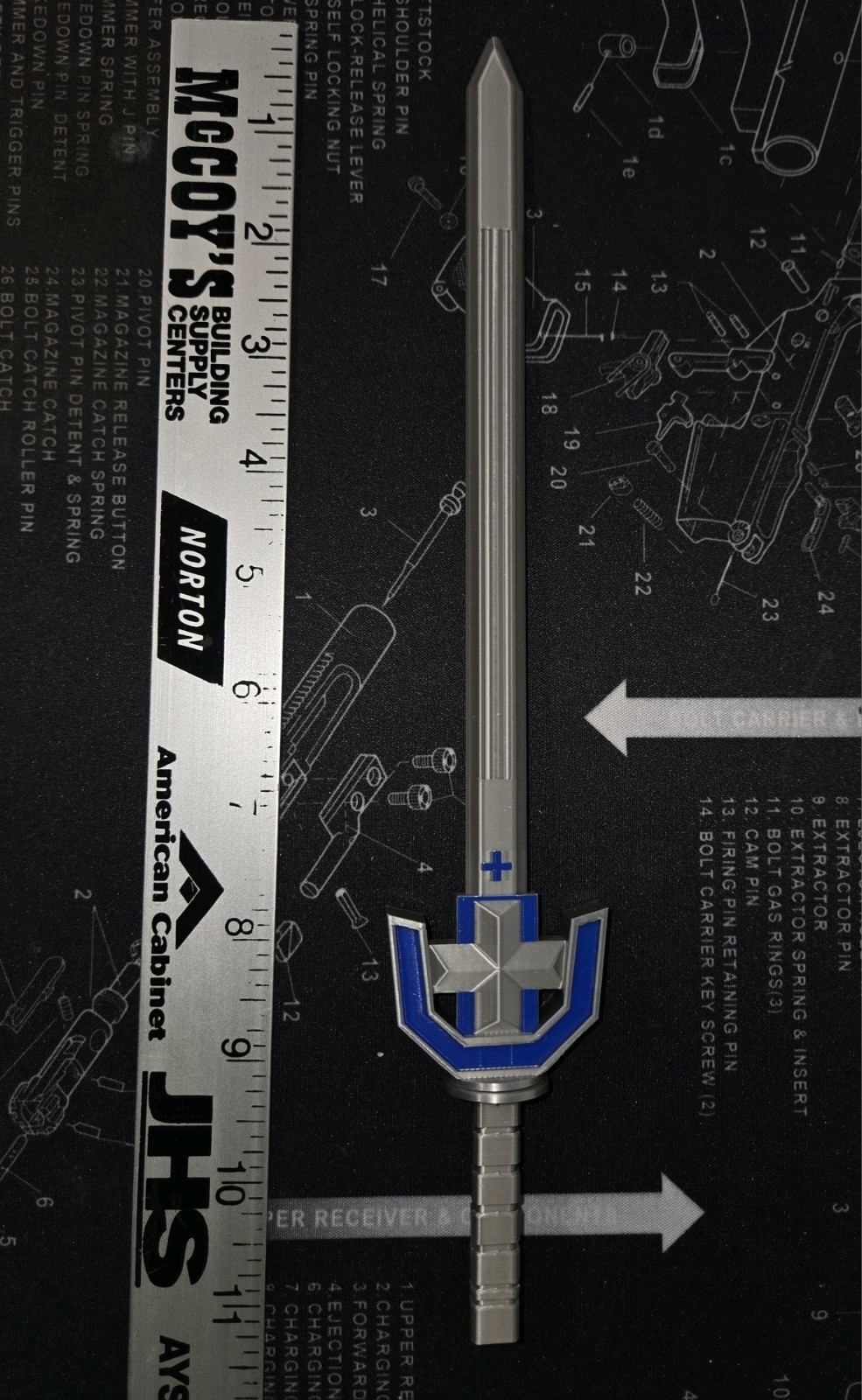3D Printed Voltron Dairugger Replacement Sword Blue & Silk Silver PLA About 11&Prime;