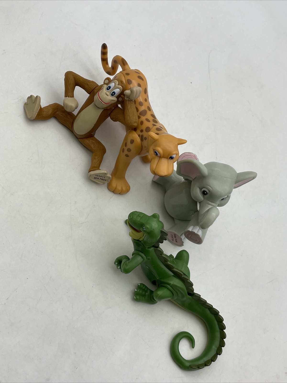 4 RFC Rainforest Cafe Elephant Monkey Iguana Cheetah Toy Animal Figures BPA Free