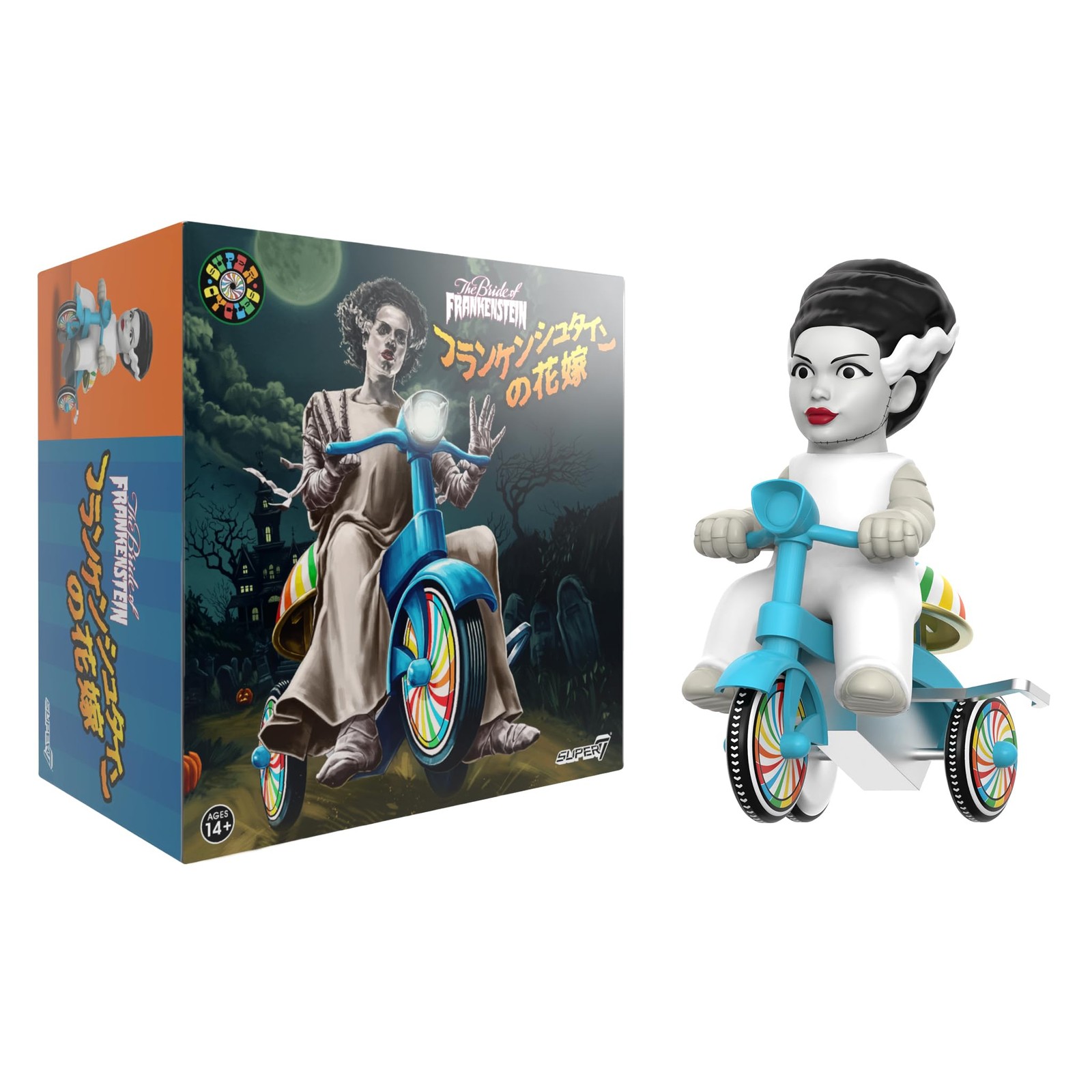 Super7 Super Cycles Universal Monsters Bride of Frankenstein with Blue Trike …