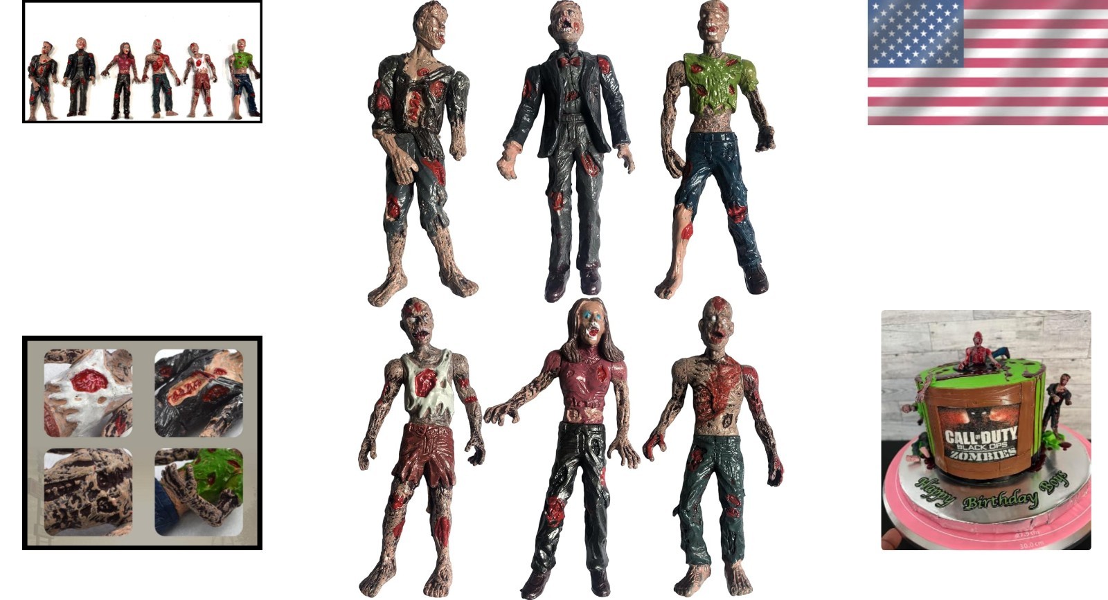 Moveable Joint Zombie Figurines Pack of 6 Safe Non Toxic for Ages 3 and Up
