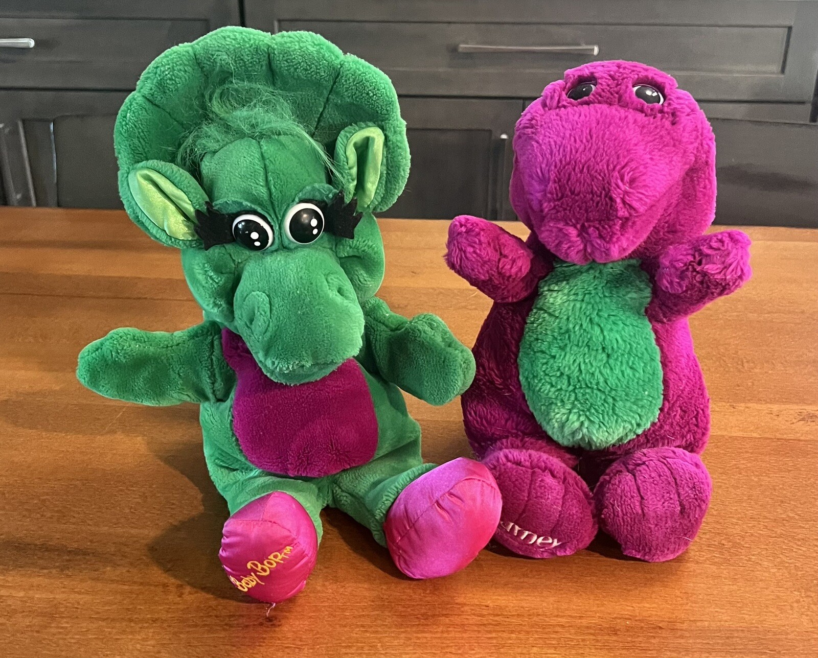Vintage 1992 Barney Plush & Dakin BABY POP HAND PUPPET 17&Prime; Stuffed Animal Lot 2