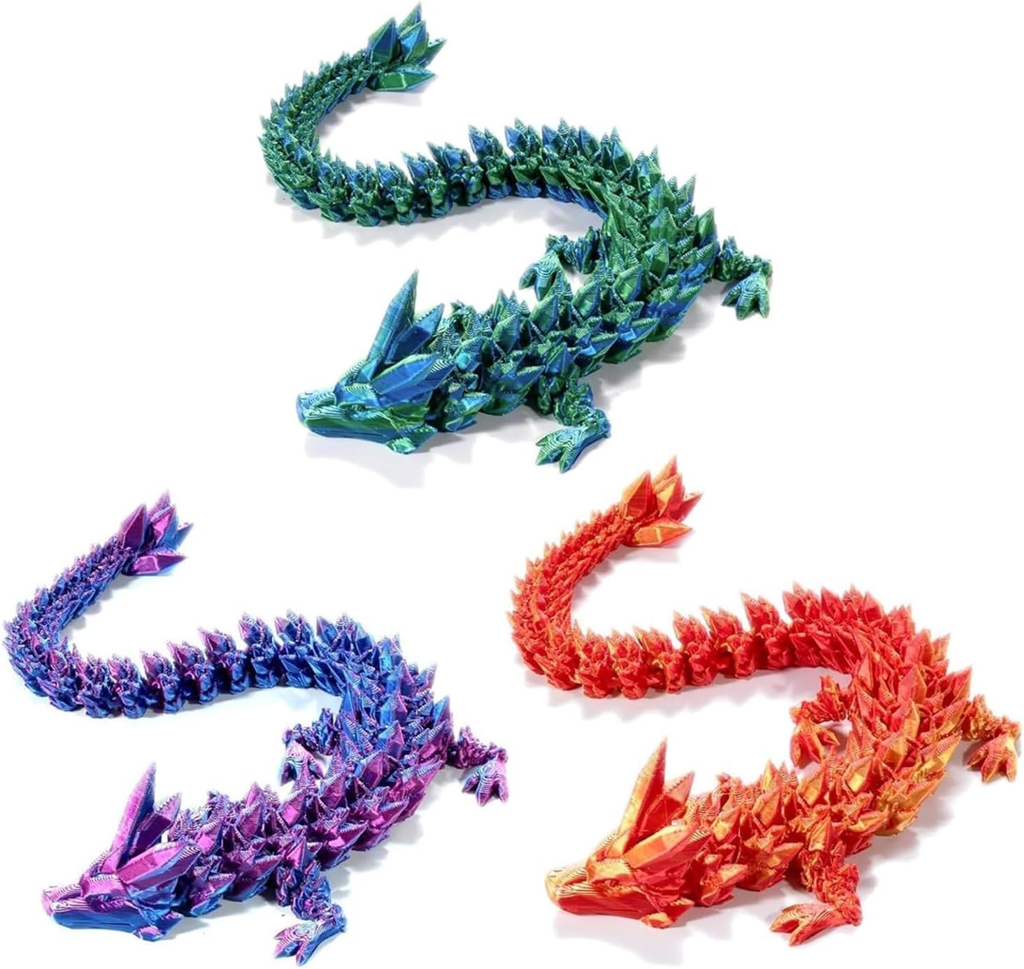 3D Printed Crystal Dragon 12In 3Pcs Flexible Articulated Fidget Toy Decor