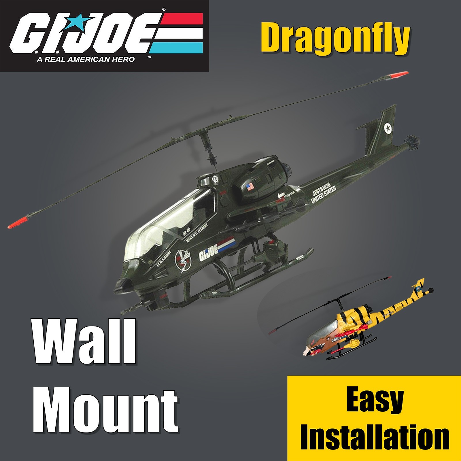 GI Joe Wall Mount For 1983 Dragonfly XH-1 Assault Copter or 1988 Tiger Fly