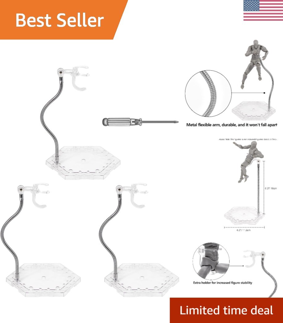 Lightweight 3-Pack Action Figure Holder with Flexible Arm for Easy Display Setup