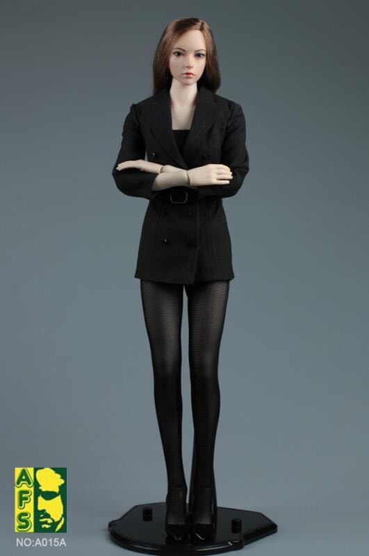 AFS TOYS 1/6 A015A Black Office women&rsquo;s suits Top Coat Belt For 12&Prime; Figure Body