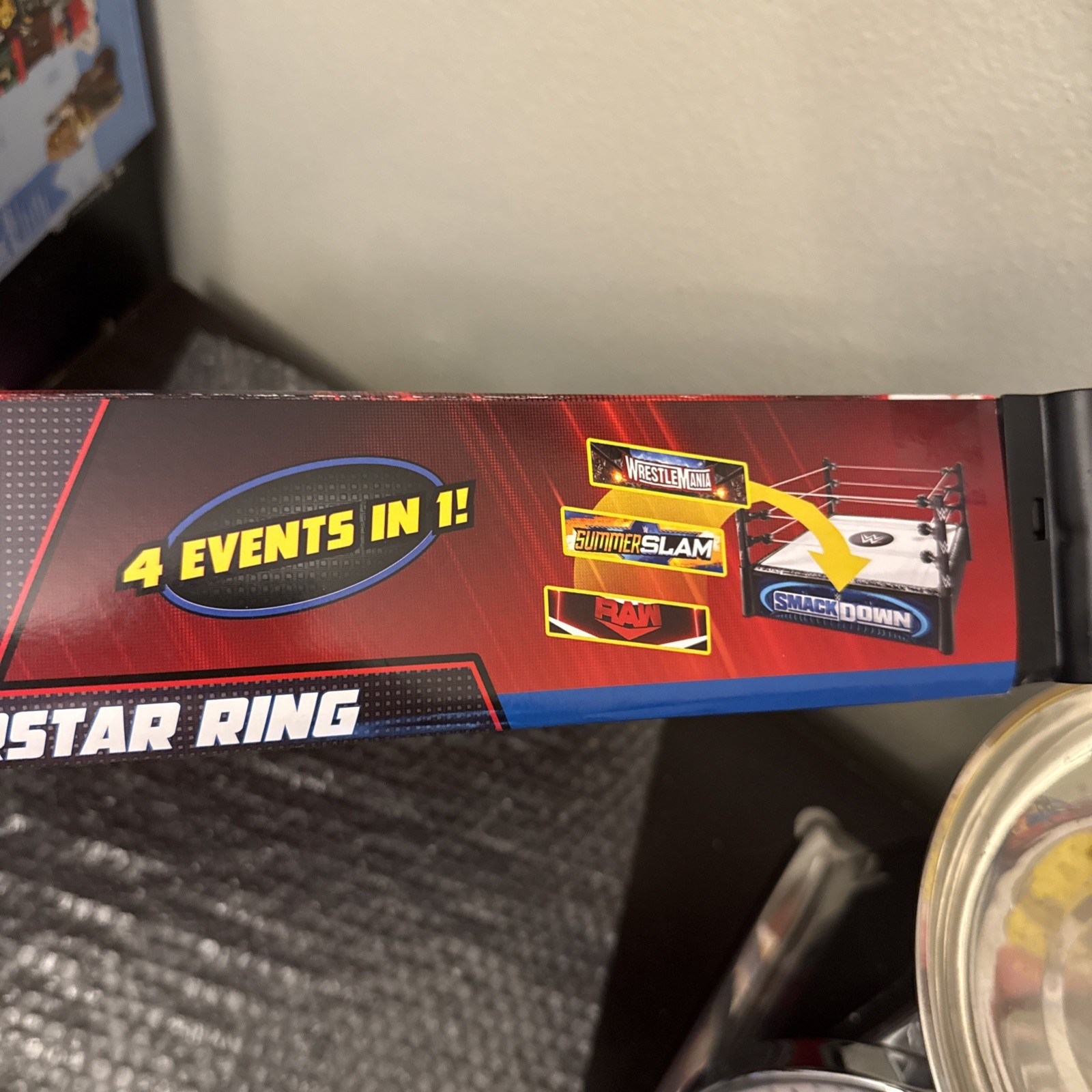 WWE Superstar Ring 14&Prime; Spring-Loaded Mat Pro-Tension Ropes 4 Events in 1 Playset