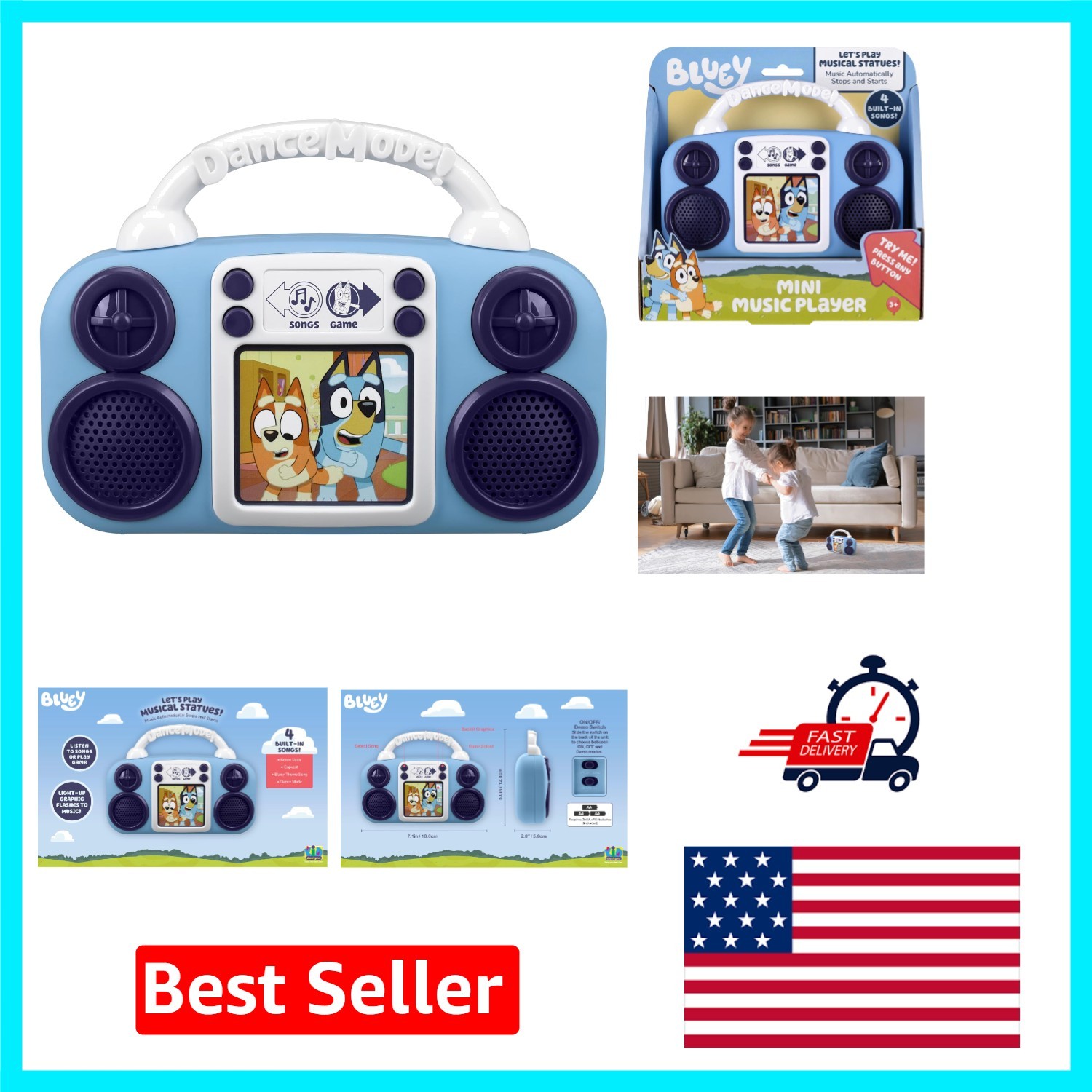Battery-Powered Bluey Toy Music Player with Lights – Perfect for Kids