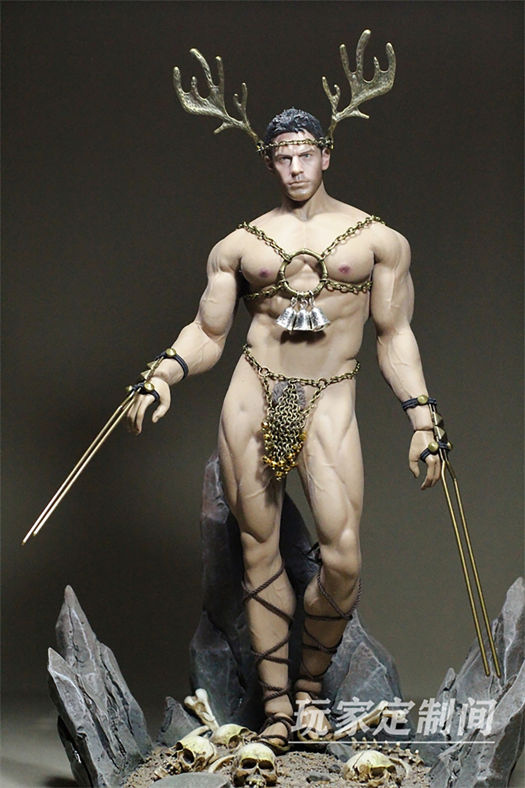 Customized Handmade 1/6 Antlers Metal Strap Underwear Clothes Model Toys