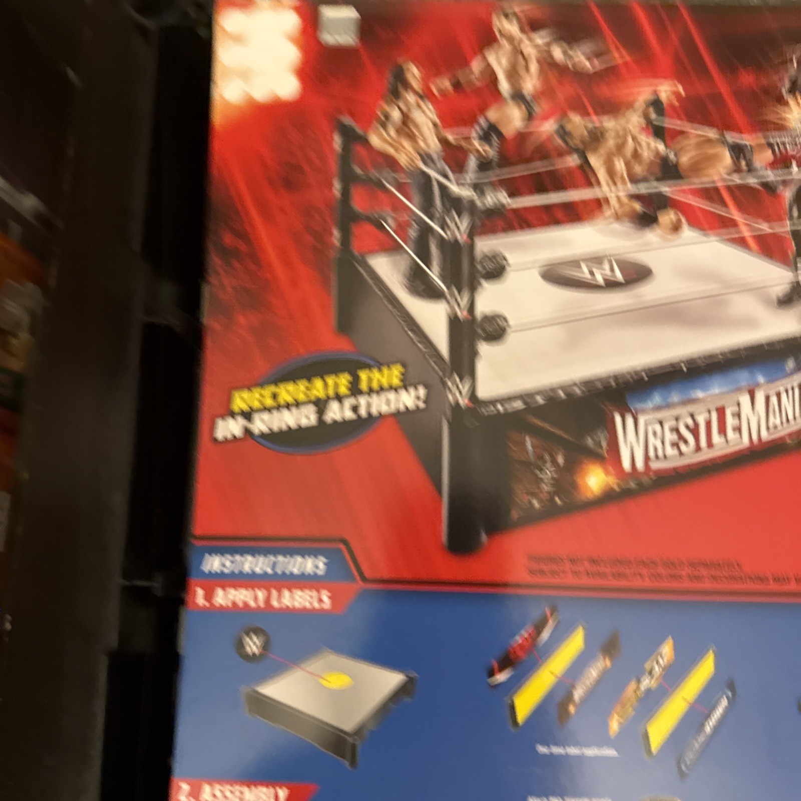 WWE Superstar Ring 14&Prime; Spring-Loaded Mat Pro-Tension Ropes 4 Events in 1 Playset