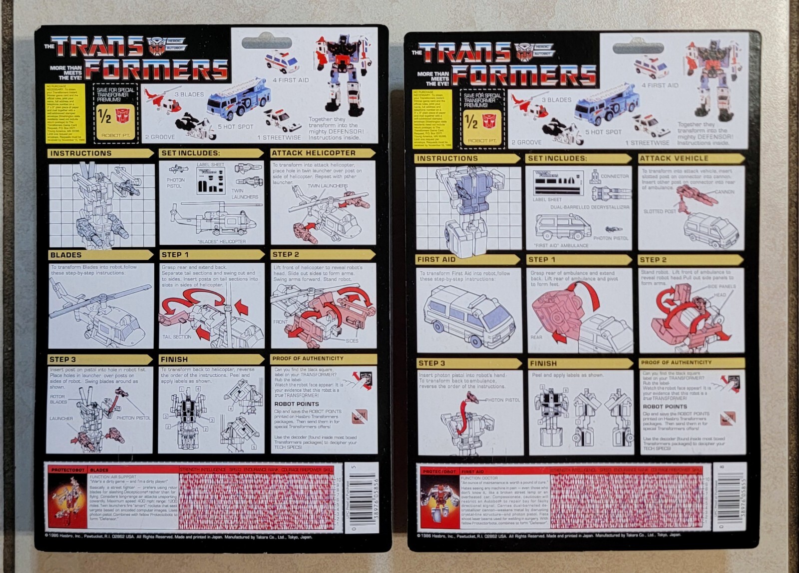 TRANSFORMERS G1 CARDED PROTECTOBOTS US SELLER MOSC RARE SET! DEFENSOR HOT SPOT