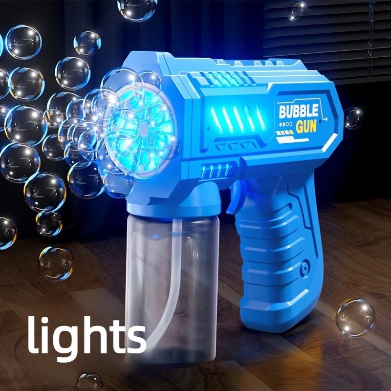 6 Hole Electric Bubble Gun Automatic Bubble Blower with LED Light