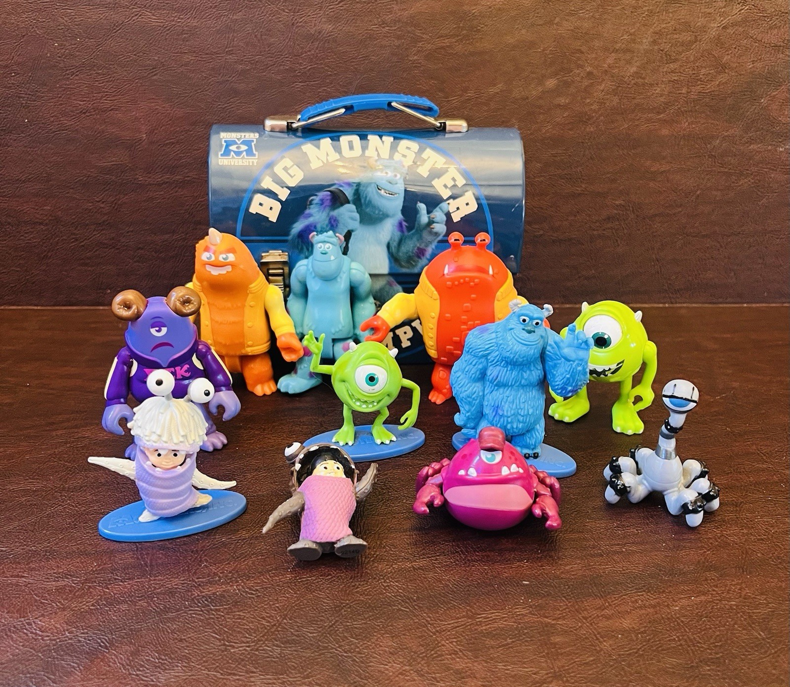 Disney Pixar Monsters University Tin Lunch Box Carry Case & 11 Mini Figure Lot