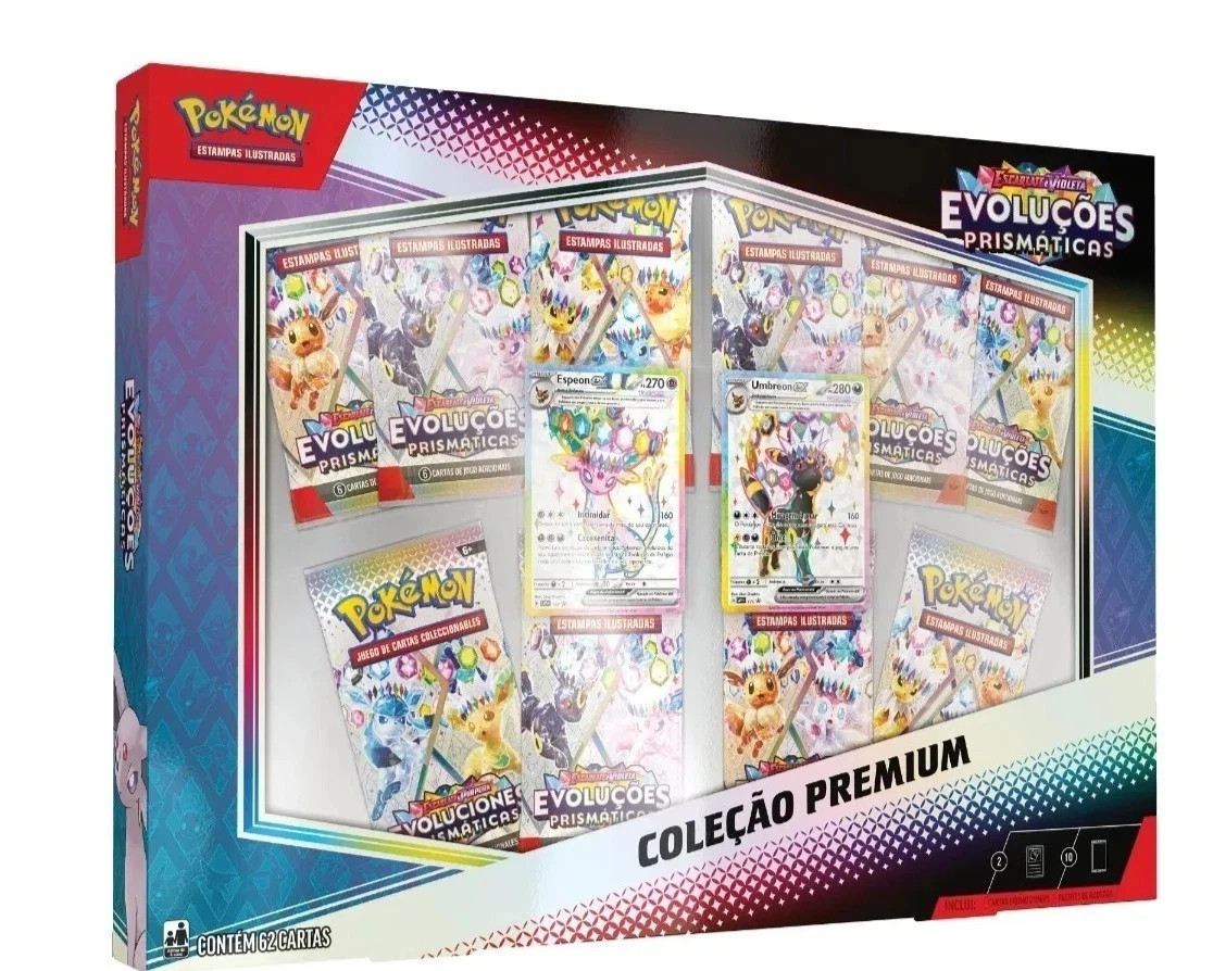 Pokemon Prismatic Evolutions Umbreon Espeon Premium Box Brazilian Sealed Copag