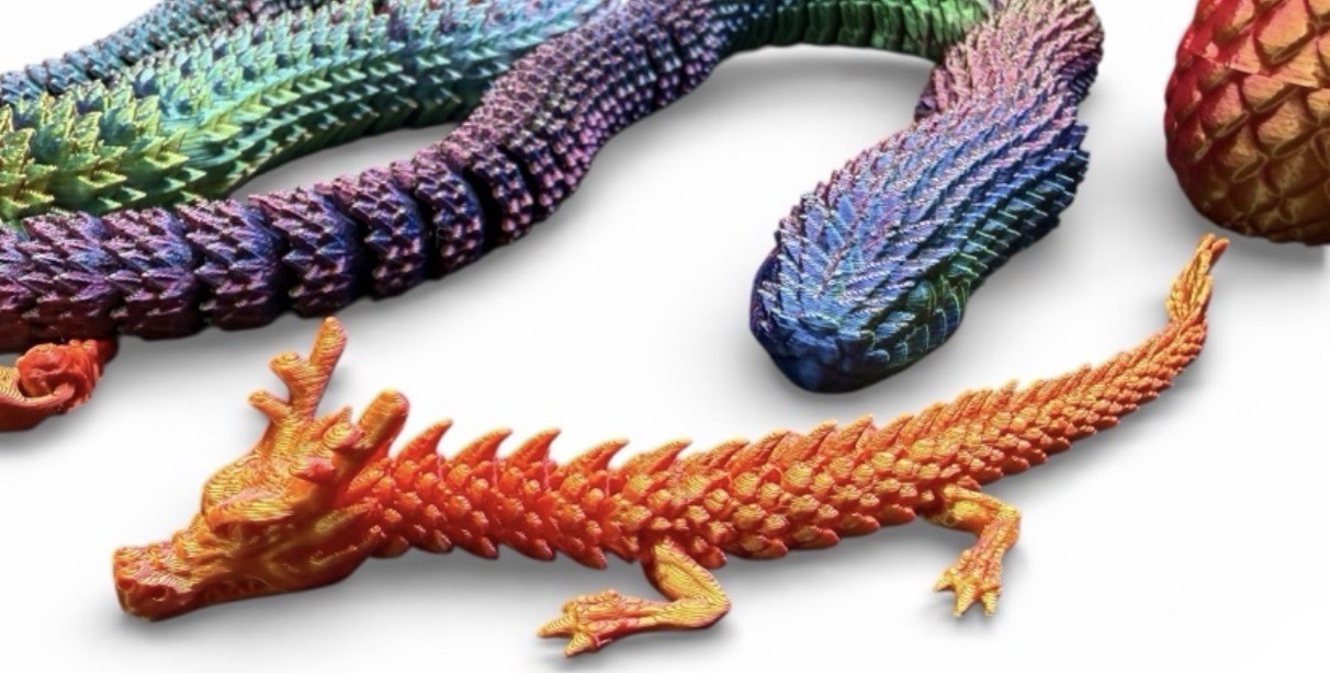 5pc 3D Printed Articulated Creatures Lot Snakes Dragons Shark Egg Fidget