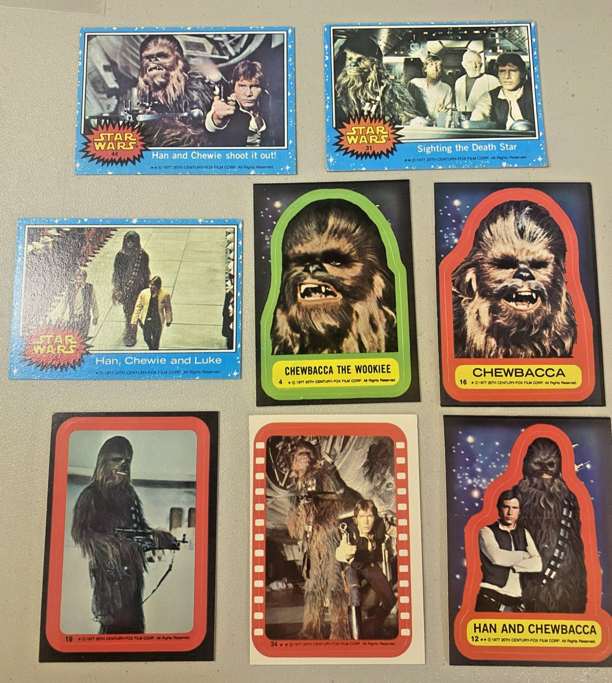 VTG 1977 STAR WARS TRADING CARDS LOT CHEWBACCA BLUE BORDERS & STICKERS 4/18