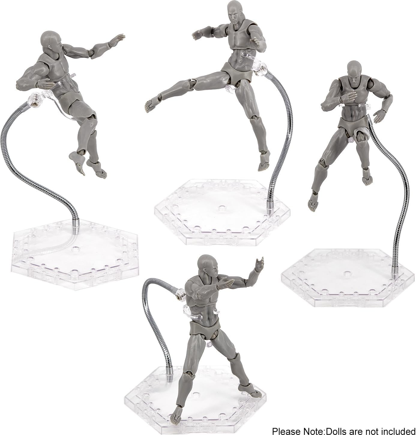 Transparent 3-Pack Action Figure Holder with Adjustable Arms for 6-Inch Models